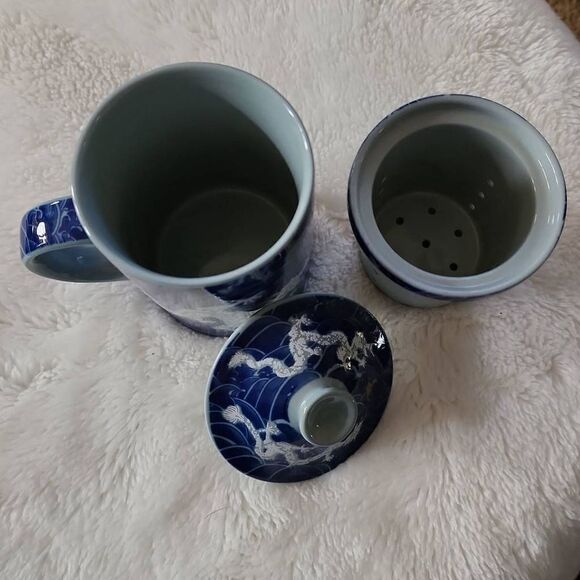 Dragon Porcelain Tea Mug Cup W/lid Infuser Filter 3 pc set. - Picture 3 of 9